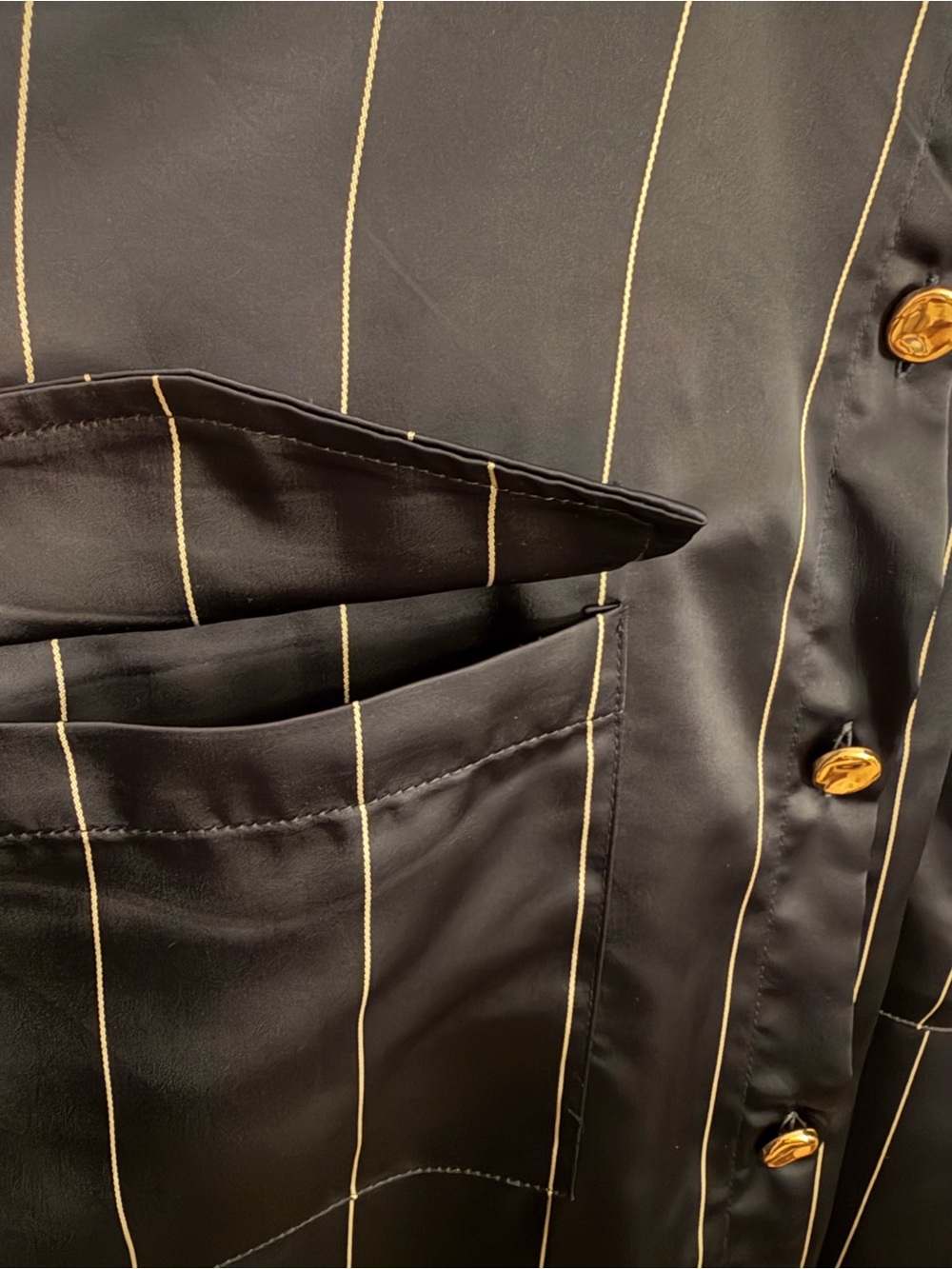 ZARA Navy Shirt with White Pinstripes XL Gold Buttons - Picture 3 of 10